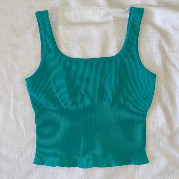 Tops | Green Ribbed Tank Top | Poshmark